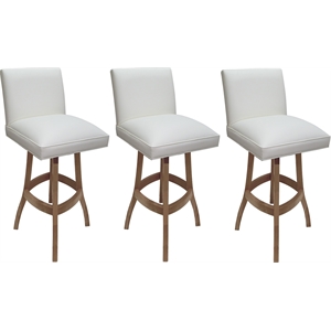 Pemberly Row Set of 3 Extra Tall Swivel Wood 34&quot Stools in White Vinyl/Cashew