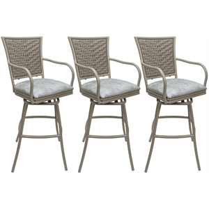Pemberly Row Set of 3 30&quot Bar Stools with Arms in Stone Vinyl/Beige