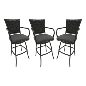 Pemberly Row Set of 3 Outdoor/Indoor 30&quot Bar Stools on Black Frame