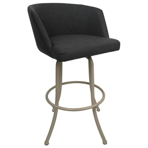 Pemberly Row 34&quot Extra Tall Swivel Metal Bar Stool in Charcoal Vinyl/Beige