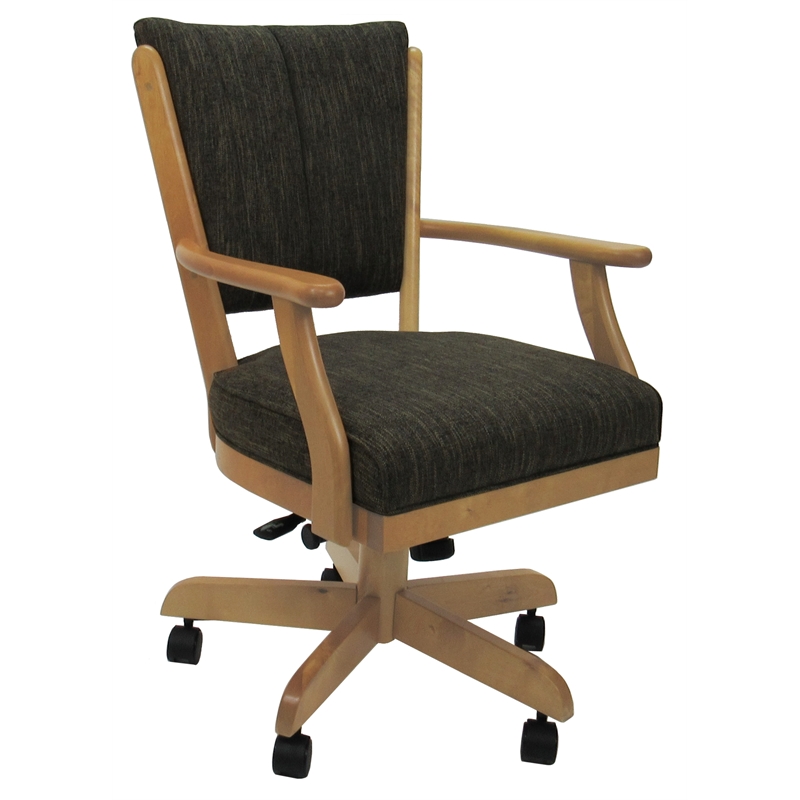 Pemberly Row Caster Solid Wood Dining Chair in Sanora Brown Fabric/Natural
