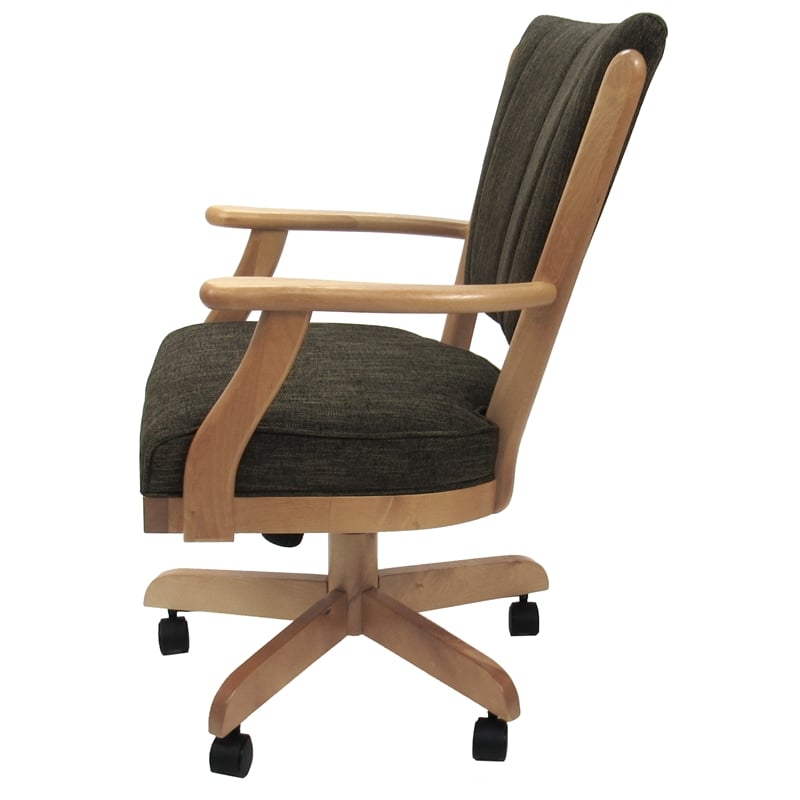 Pemberly Row Caster Solid Wood Dining Chair in Sanora Brown Fabric/Natural