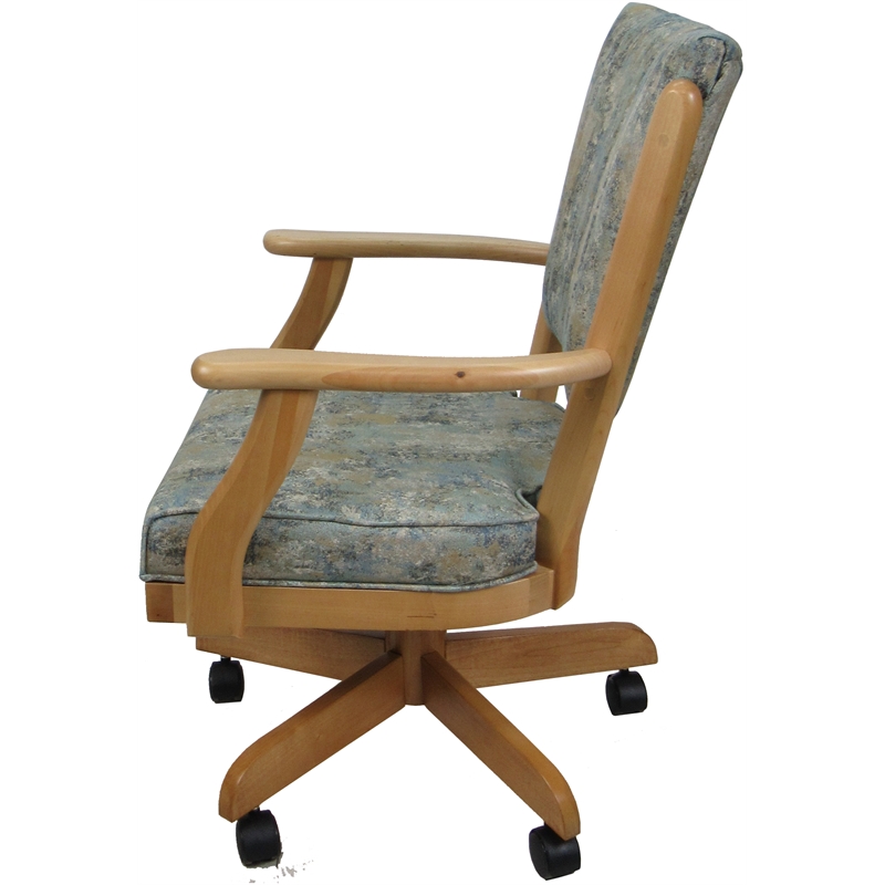 Pemberly Row Caster Solid Wood Dining Chair in Poet Sky Blue Fabric/Natural