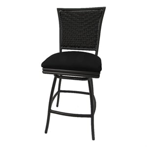 Pemberly Row Outdoor/Indoor Counter 26&quot Bar Stool Armless in Black Fabric/Brown