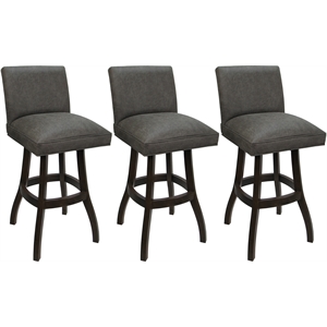 Pemberly Row Set of 3 Swivel Wood 30&quot Bar Stools in NW Elk Charcoal/Dark Walnut
