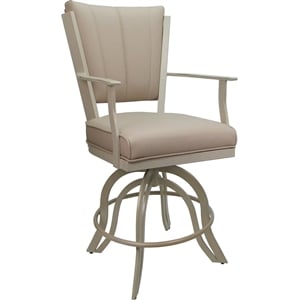 Pemberly Row Leather Counter Swivel Metal 26&quot Bar Stool in Tan/Beige