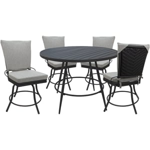 Pemberly Row 5-Piece Patio Dining Set Armless in White Linen & Gray