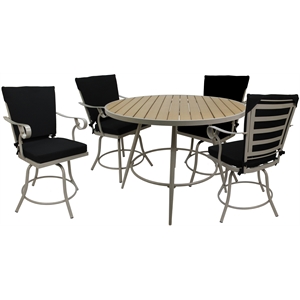 Pemberly Row Outdoor/Indoor 5 Piece Patio Dining Set in Black and Beige