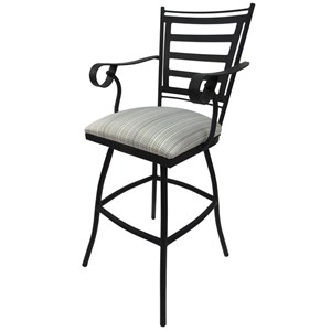 Pemberly Row Outdoor Extra Tall 35&quot Swivel Stool in Cream Fabric and Black