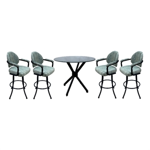 Pemberly Row Crackle Glass Pub Set 30&quot Swivel Bar Stools in Aqua and Black