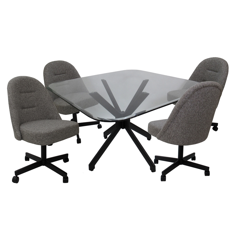 Pemberly Row Dinette Swivel Metal Caster Chairs in Clear Glass and Grey