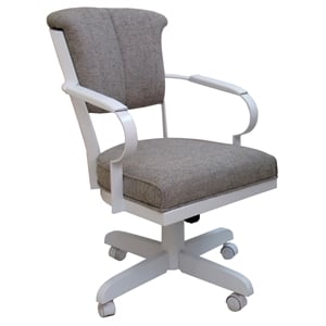 Pemberly Row Swivel Dining Caster Chair with Wood Arms in Ash and White