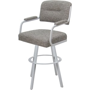 Pemberly Row 26&quot Swivel Counter Metal Bar Stool in Jetty June Khaki and White
