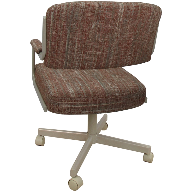 Pemberly Row Swivel Metal Dining Caster Chair in Red Fabric and Beige