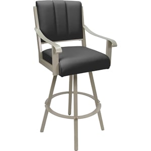 Pemberly Row Leather 26&quot Swivel Metal Counter Bar Stool in Gray and Beige