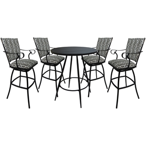 Pemberly Row Outdoor 30&quot Pub Set Stool with Arms Padded Back in Gray & Black