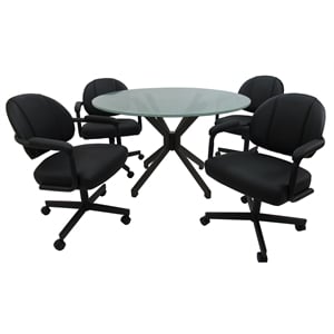 Pemberly Row Dinette Swivel Metal Caster Chairs in Crackle Glass and Black Vinyl