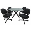 Pemberly Row Dinette Swivel Metal Caster Chairs in Crackle Glass and Black Vinyl