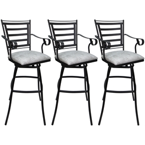 Pemberly Row Set of 3 30&quot Bar Stool with Arms in UHW Stone Vinyl & Black