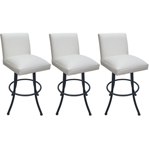 Pemberly Row Set of 3 Swivel Metal 30&quot Bar Stools in White Vinyl and Gray