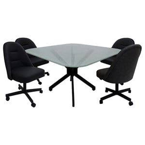 Pemberly Row Dinette Swivel Metal Caster Chairs in Crackle Glass and Black