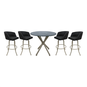 Pemberly Row Glass Metal Pub Set w/ 26&quot Counter Stools in Black Lava & Beige