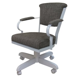Pemberly Row Swivel Dining Caster Chair with Wood Arms in Cocoa and White