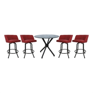 Pemberly Row 30&quot Crackle Glass Metal Pub Set w/ Swivel Bar Stools in Ruby & Grey