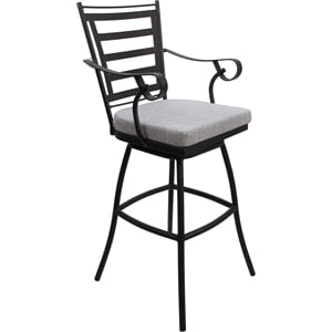 Pemberly Row Outdoor/Indoor 26&quot Swivel Counter Stool in Cream and Dark Brown