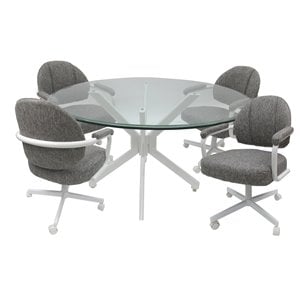 Pemberly Row 58&quot Round Glass Top Dining Set in Mojave Gray and White