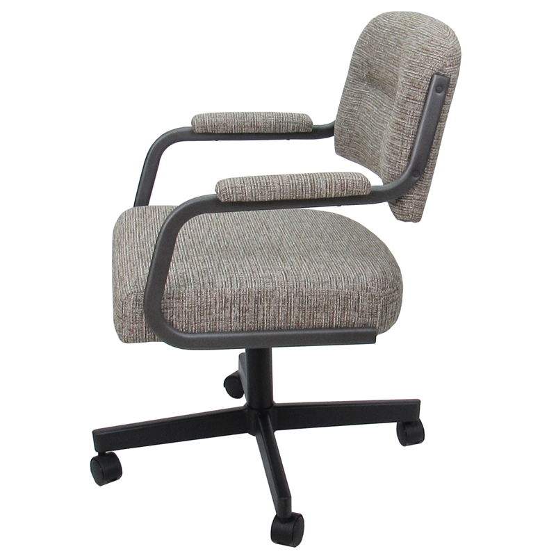 Pemberly Row Swivel Metal Dining Caster Chair in Jetty June Tan and Gray