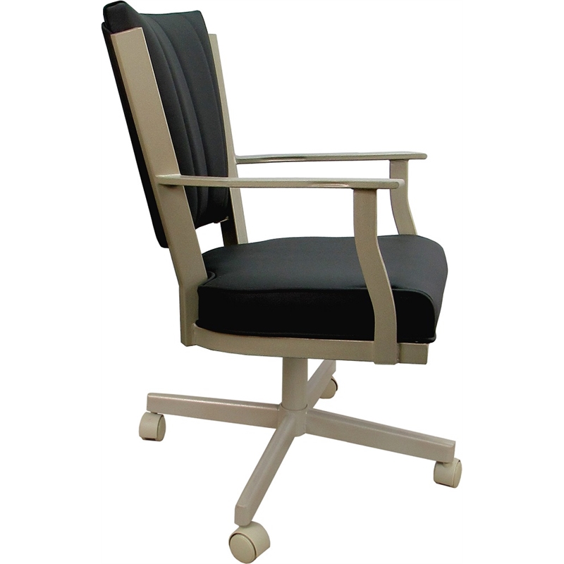 Pemberly Row Leather Dining Caster Chair Swivel Tilt in Black on Beige