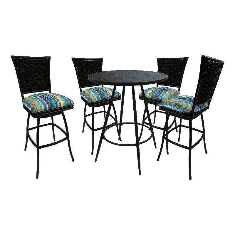 Pemberly Row 5-Piece Outdoor and Indoor Fabric Pub Set in Multi-Colour and Black