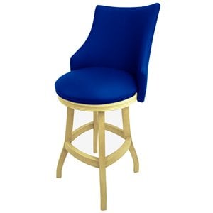 Pemberly Row 30&quot Swivel Wood Bar Stool in Duke Blue and Beige