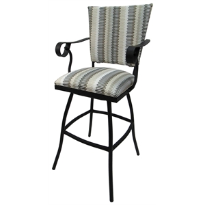 Pemberly Row 30&quot Outdoor/Indoor Swivel Bar Stool with Arms in Linen Sun & Black
