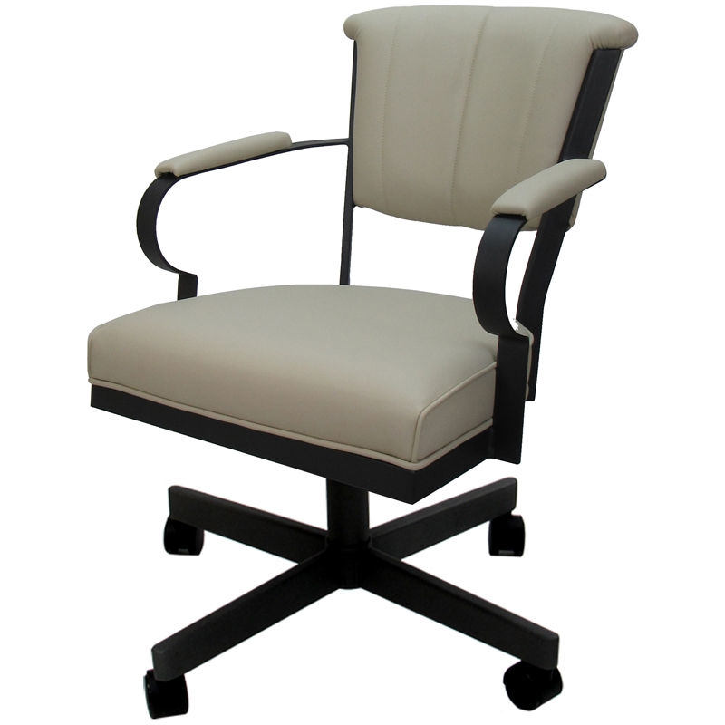 Pemberly Row Swivel Tilt Metal Caster Chair in Beige Vinyl Black Frame