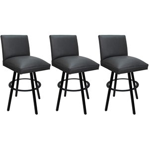 Pemberly Row Set of 3 Extra Tall Swivel Metal Stools in Gray Vinyl Black