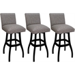 Pemberly Row Set of 3 Extra Tall Swivel Wood Stools in Mojave Gray Fabric