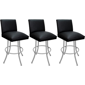 Pemberly Row Set of 3 Swivel Metal Bar Stools 30&quot in Black Vinyl White