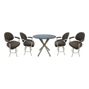 Pemberly Row Crackle Glass Pub Set 26&quot Swivel Counter in Sanora Brown Beige