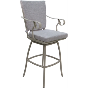 Pemberly Row Outdoor/Indoor Counter Stool 26&quot with Arms in Cream Beige