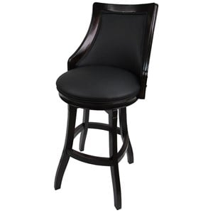 Pemberly Row 30&quot Swivel Solid Wood Bar Stool with Nail Heads in Black Vinyl
