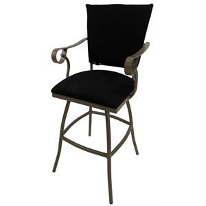 Pemberly Row Outdoor Swivel Extra Tall Stool 34&quot in Black Fabric Beige Metal