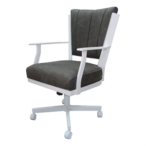 Pemberly Row Swivel Dining Caster Chair in NW Elk Charcoal Fabric White Metal
