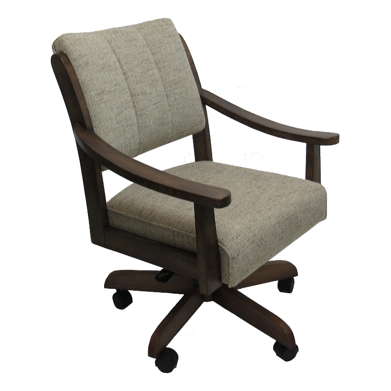 Pemberly Row Caster Solid Wood Dining Chair in Driftwood Beige on Brown Wood