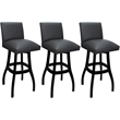 Pemberly Row Set of 3 Extra Tall Swivel Wood Stools in Gray Vinyl Black