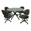 Pemberly Row Dinette Swivel Metal Caster Chairs Crackle Glass in Sanora Brown