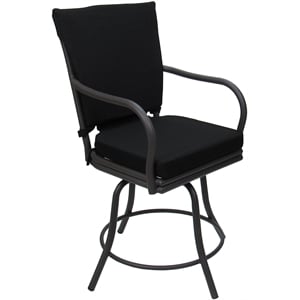 Pemberly Row Outdoor/Indoor Patio Dining Chair in Black Fabric Gray Frame