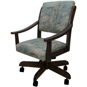 Pemberly Row Caster Solid Wood Dining Chair in Poet Sky Blue Fabric on Brown