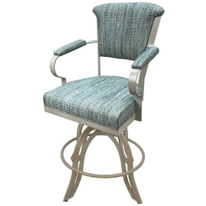 Pemberly Row Swivel Tilt Metal Counter Stool 24&quot in Watusi Aqua Fabric Beige